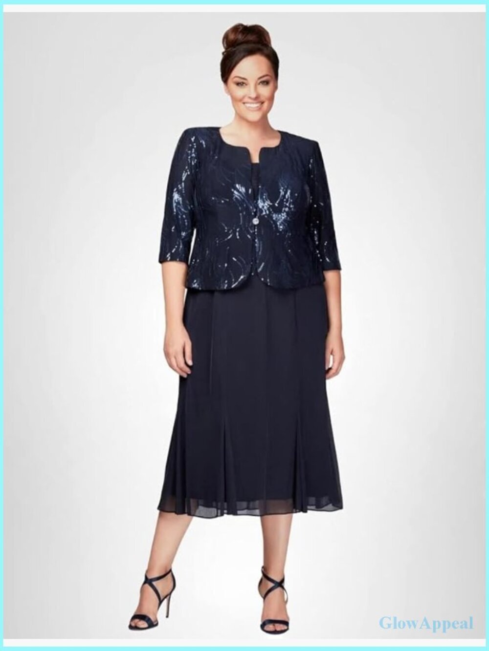 Plus Size Tea-Length Button-Front Jacket Dress for Formal Events